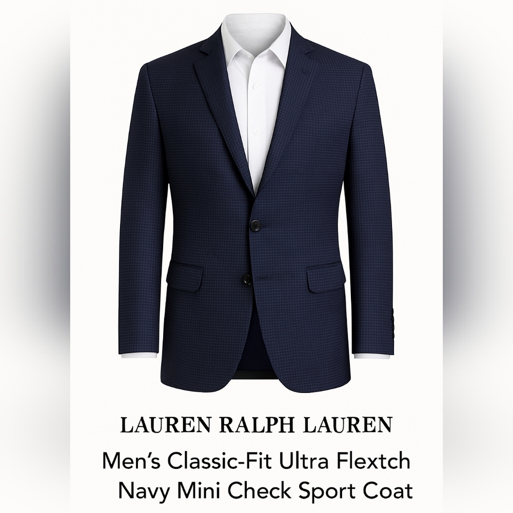 Lauren Ralph Lauren UltraFlex Navy Mini-Check Sport Coat | Classic Fit 46L - Picture 6 of 6